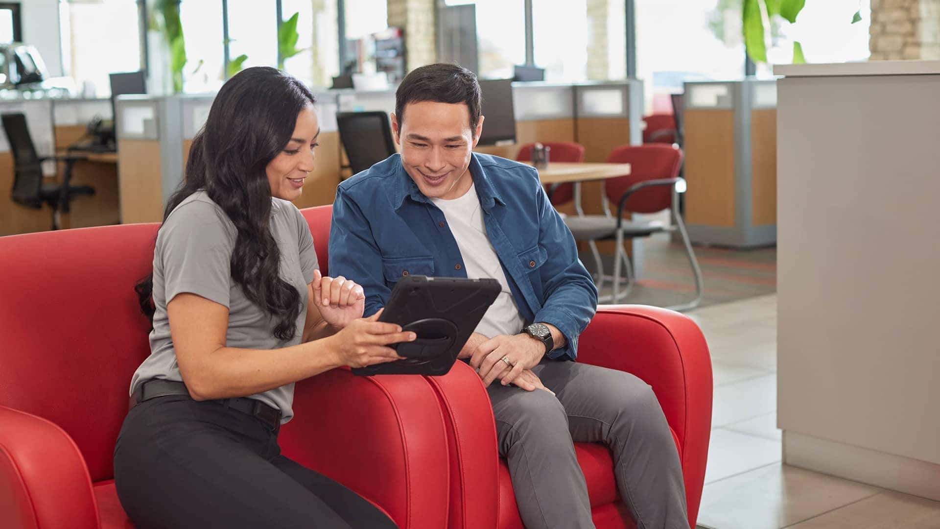 talking to customer at toyota dealership