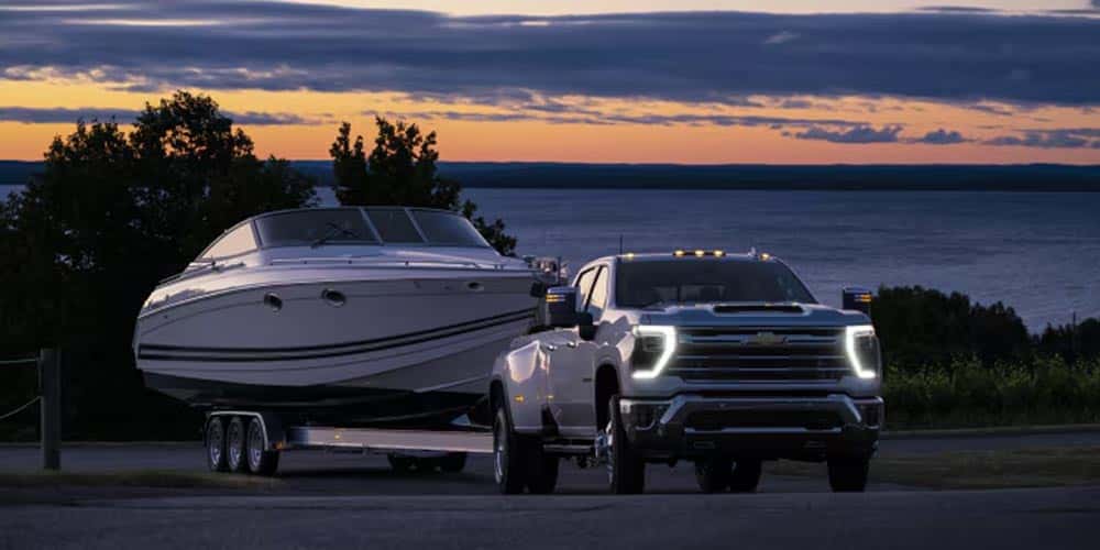Chevy Silverado 3500HD dually towing a Boat