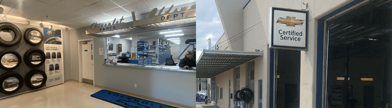 Parts department counter and service bay entrance