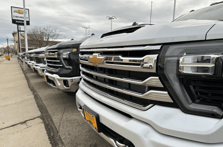 Truck lineup on lot at Sheridan Chevrolet