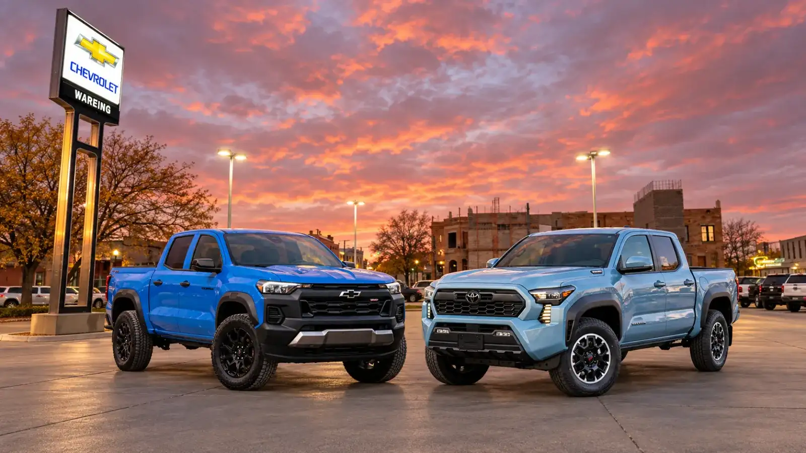 2026 Chevrolet Colorado beside a 2026 Toyota Tacoma in Sheridan