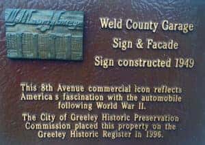 Weld County Garage Sign is added to the Greeley Colorado Historic Registry