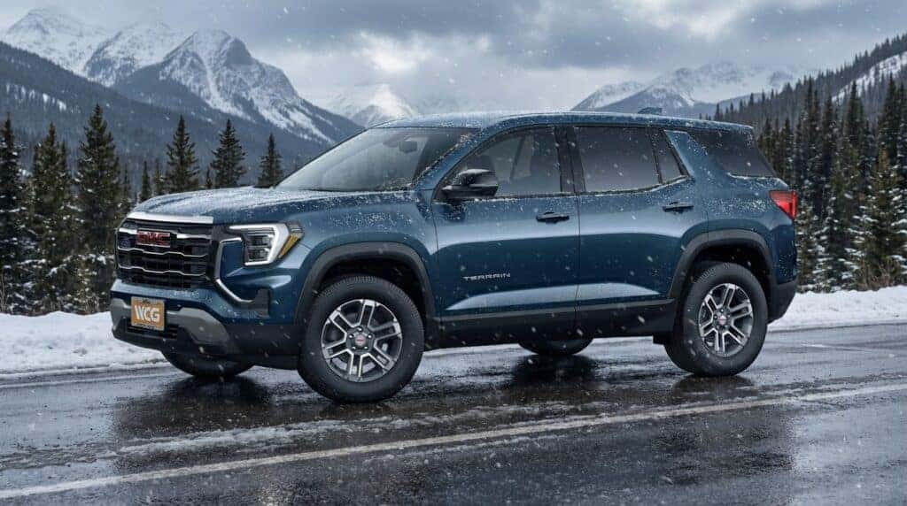 2026 GMC Terrain navigating snowy Colorado mountain road with advanced safety features
