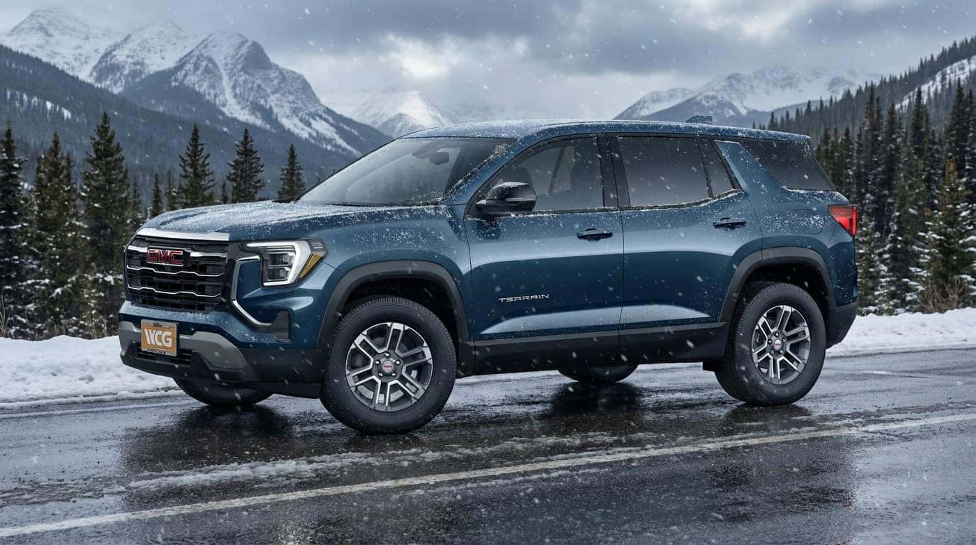 2026 GMC Terrain navigating snowy Colorado mountain road with advanced safety features
