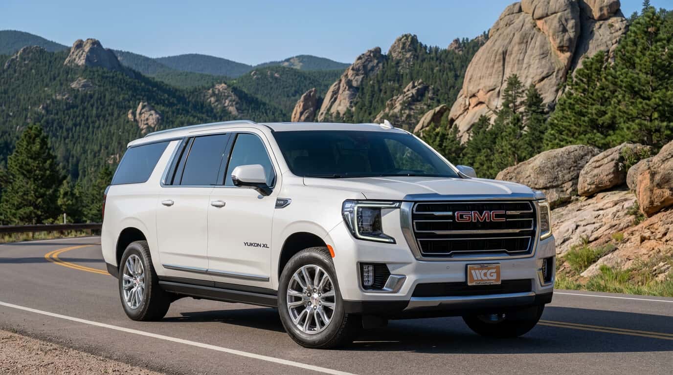 2026 GMC Yukon XL with the 5.3L V8 on a Colorado mountain road near Greeley