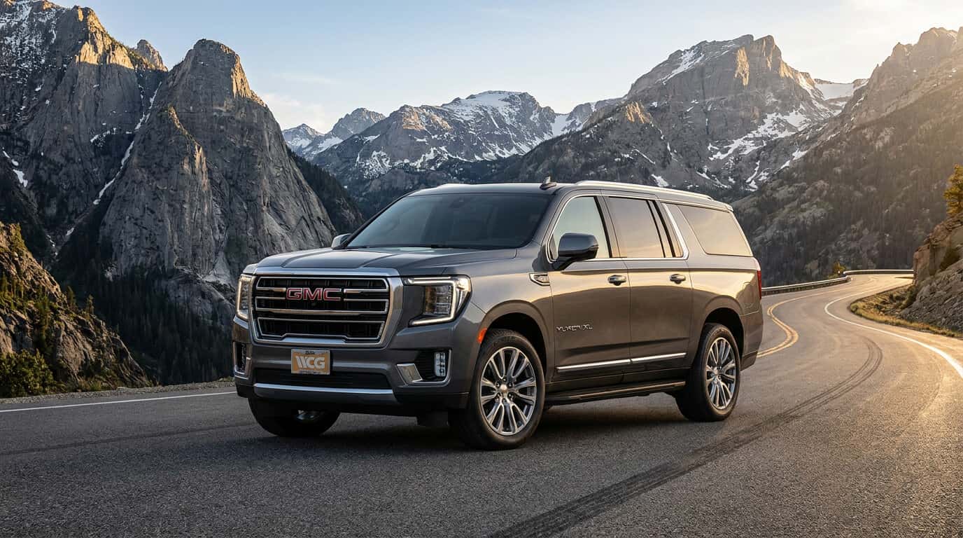 2026 GMC Yukon XL with the 6.2L V8 on a Colorado mountain highway