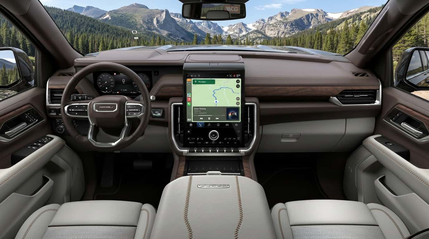2026 GMC Yukon XL technology features cockpit with 16.8-inch Google built-in touchscreen