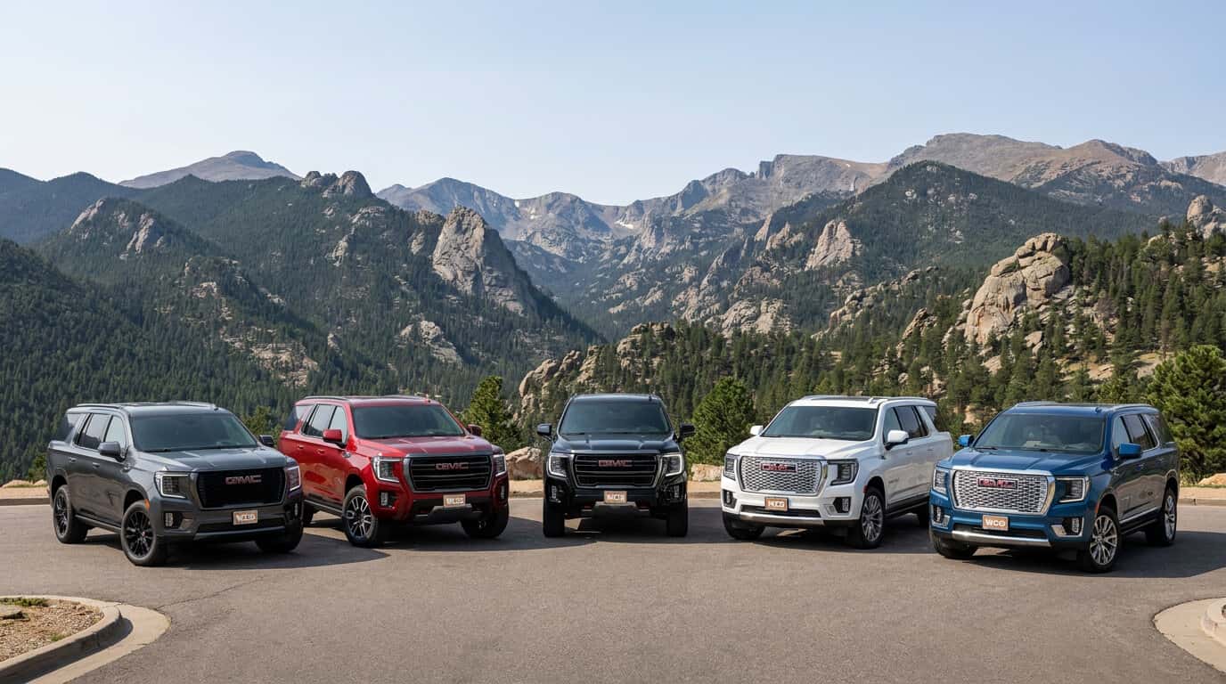 2026 GMC Yukon XL trim levels in a Colorado mountain landscape near Greeley