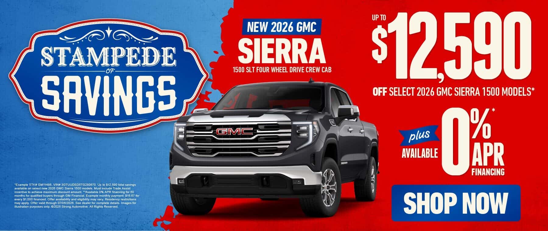 2026 GMC Sierra 1500 SLT Four Wheel Drive Crew Cab "Up to $12,590 Off Select 2026 GMC Sierra 1500 Models* PLUS Available 0% Financing** "