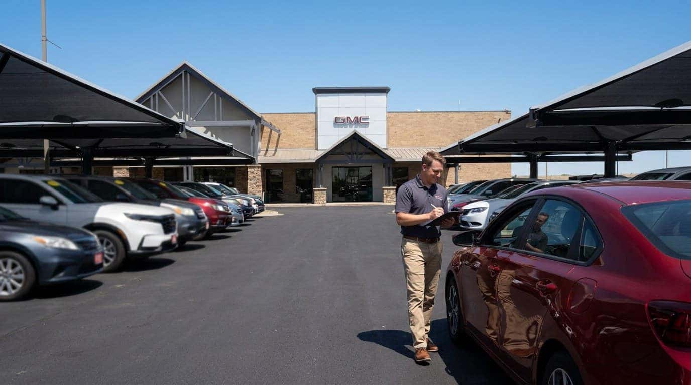 Weld County Garage appraiser using live-market values to evaluate a trade-in truck in Greeley CO