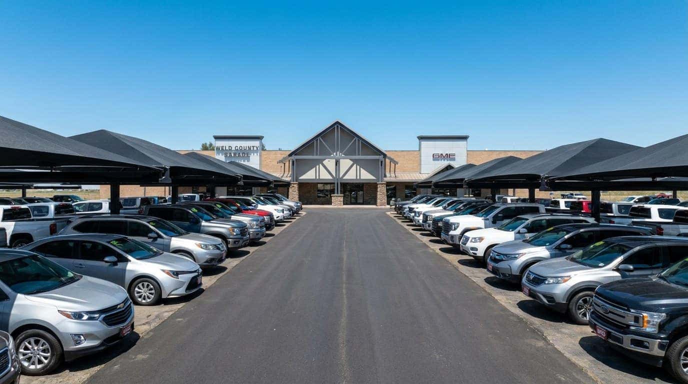 Row of all-makes used trucks and SUVs at Weld County Garage in Greeley, Colorado