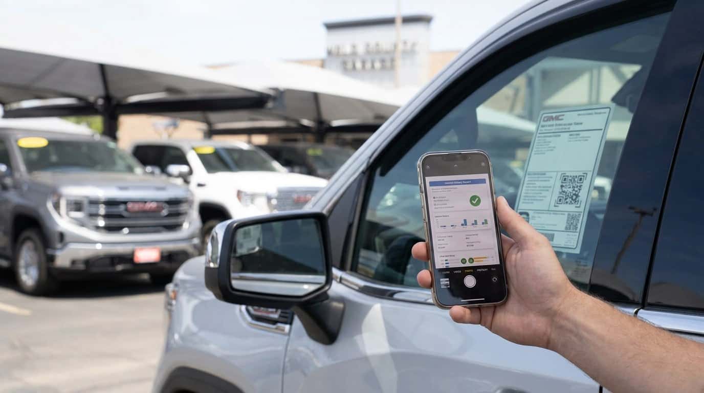 Free Carfax report opened from a QR-code window sticker on a used car at Weld County Garage Greeley