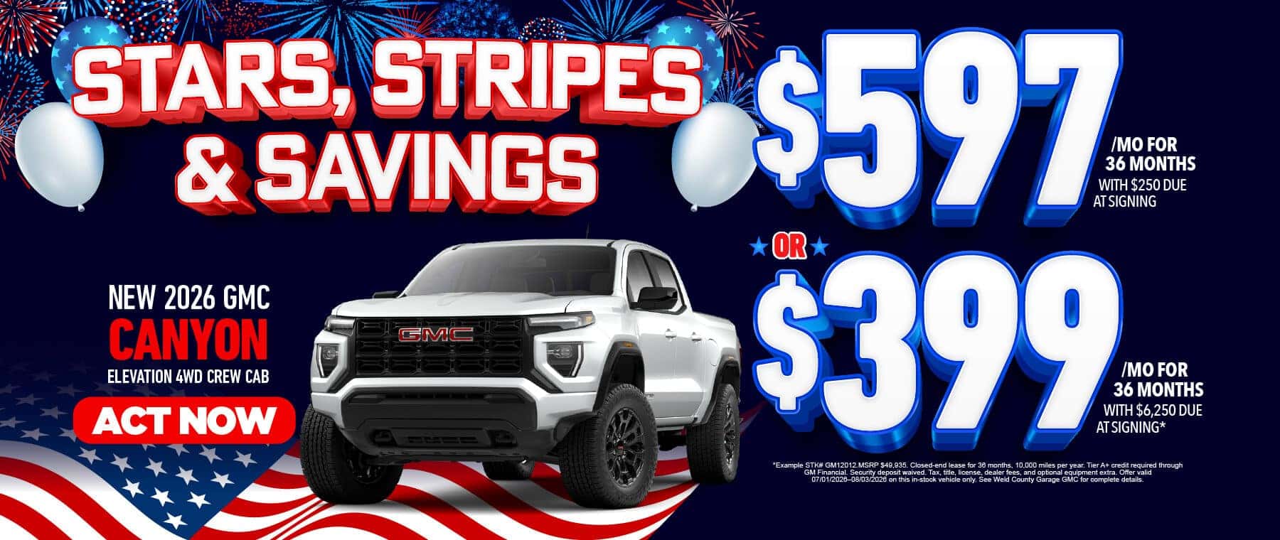 NEW 2026 GMC CANYON ELEVATION 4WD CREW CAB "$597/MO FOR 36 MONTHS WITH $250 DUE AT SIGNING OR $399/MO FOR 36 MONTHS WITH $6,250 DUE AT SIGNING*"