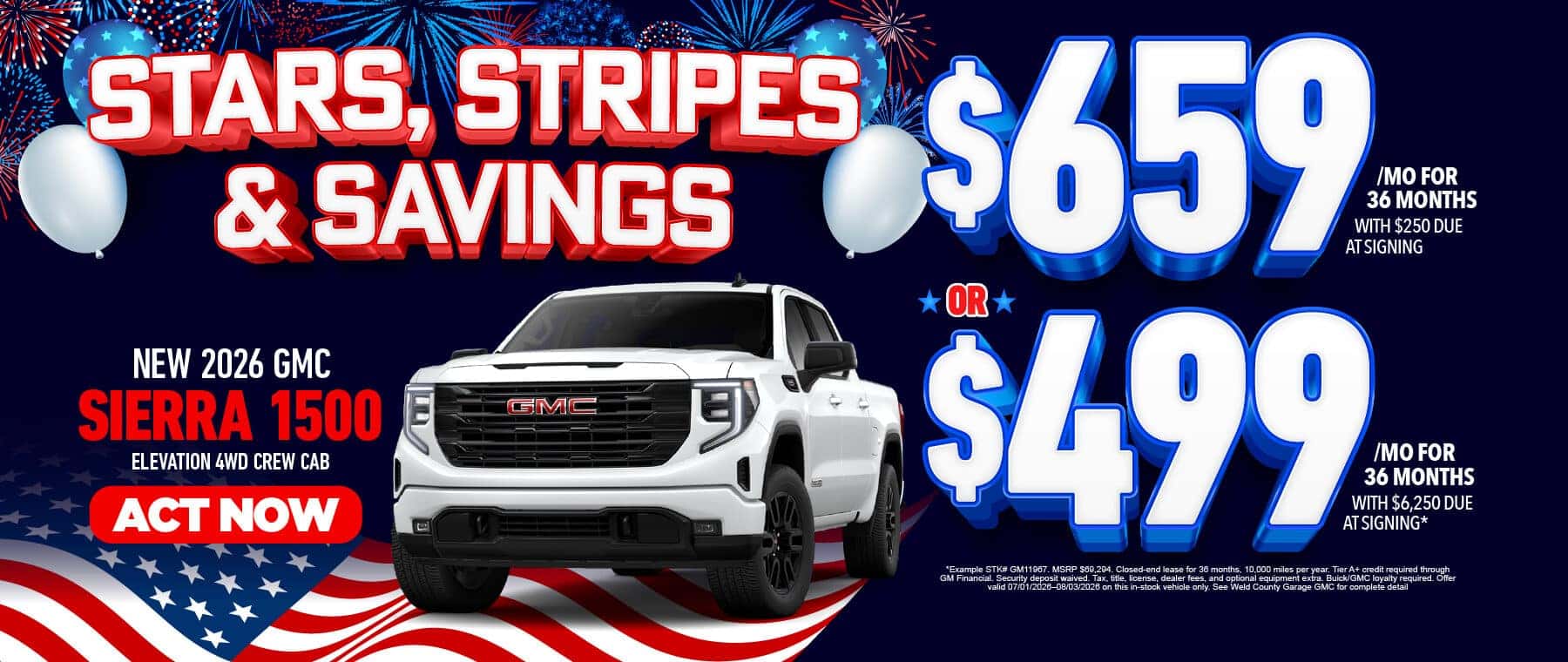 NEW 2026 GMC Sierra 1500 Elevation 4WD Crew Cab "$659/MO FOR 36 MONTHS WITH $250 DUE AT SIGNING OR $499/MO FOR 36 MONTHS WITH $6,250 DUE AT SIGNING*"