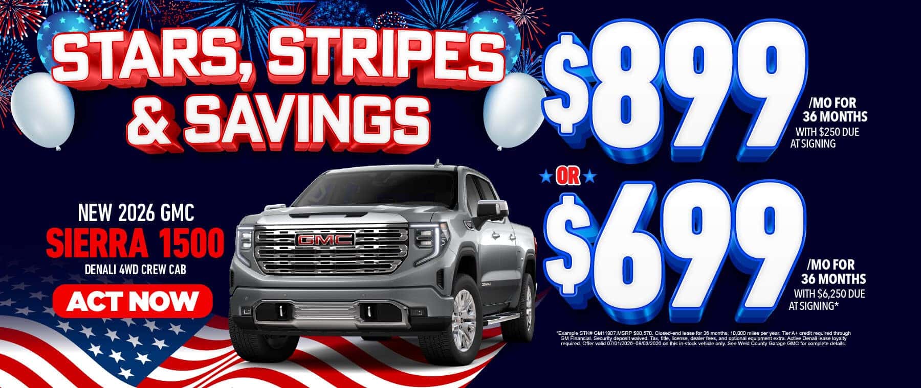 NEW 2026 GMC SIERRA 1500 DENALI 4WD CREW CAB "$899/MO FOR 36 MONTHS WITH $250 DUE AT SIGNING OR $699/MO FOR 36 MONTHS WITH $6,250 DUE AT SIGNING*"