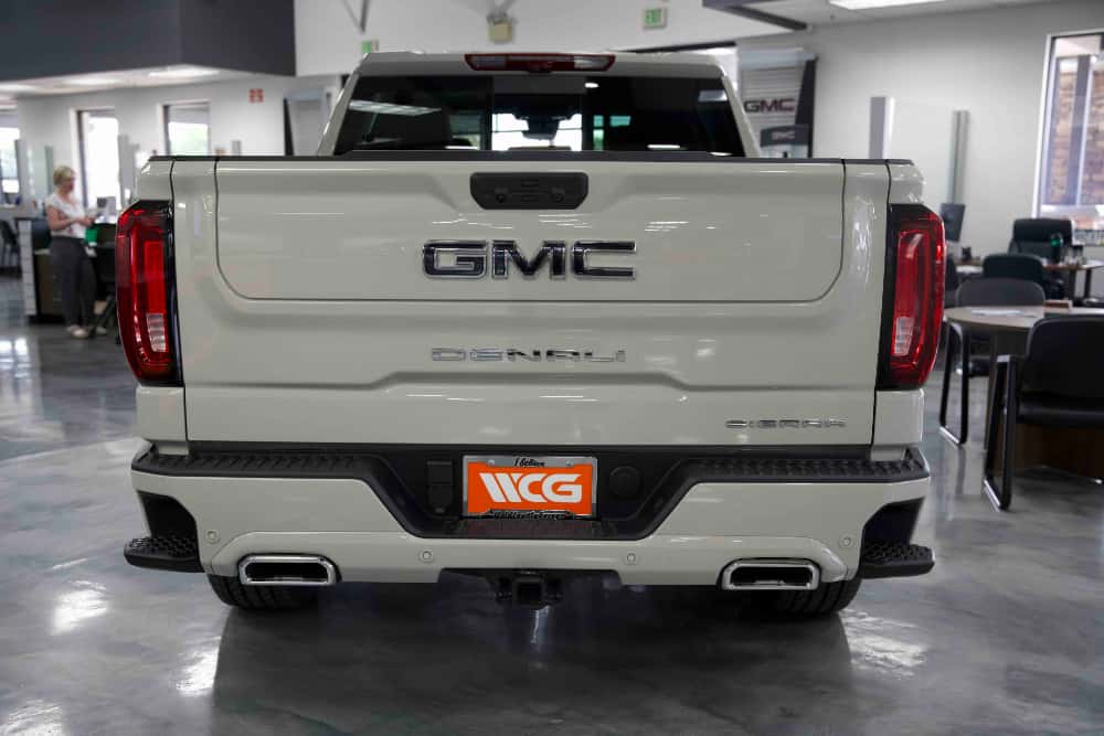 Rear tailgate of the 2026 GMC Sierra 1500 Denali Ultimate at Weld County Garage GMC in Greeley, Colorado
