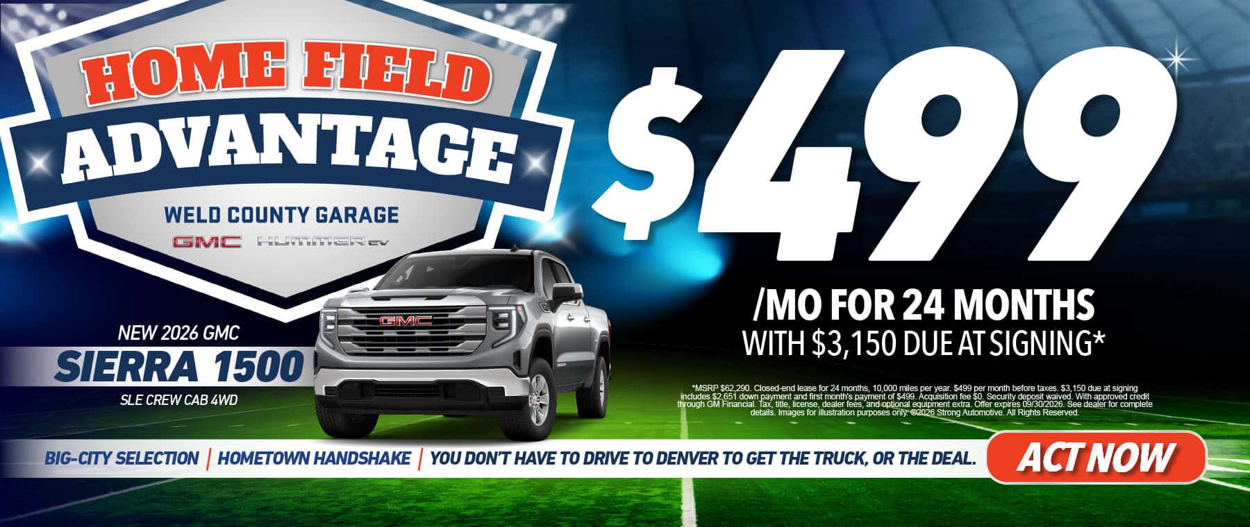 NEW 2026 GMC SIERRA 1500 SLE CREW CAB 4WD "$499/MO FOR 24 MONTHS* WITH $3,150 DUE AT SIGNING"