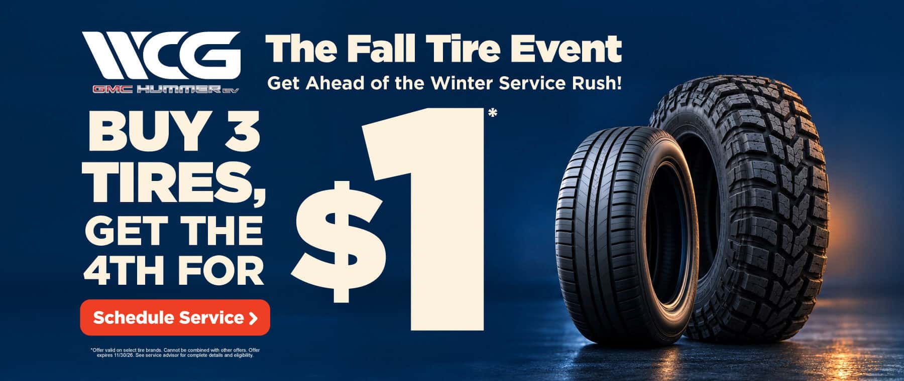 Get Ahead of the Winter Service Rush! Buy 3 Tires, Get the 4th for $1*