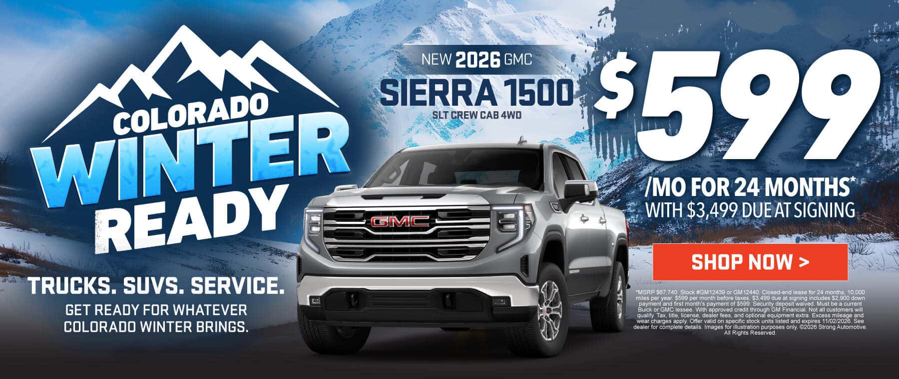 NEW 2026 GMC SIERRA 1500 SLT CREW CAB 4WD "$599/MO FOR 24 MONTHS* WITH $3,499 DUE AT SIGNING"